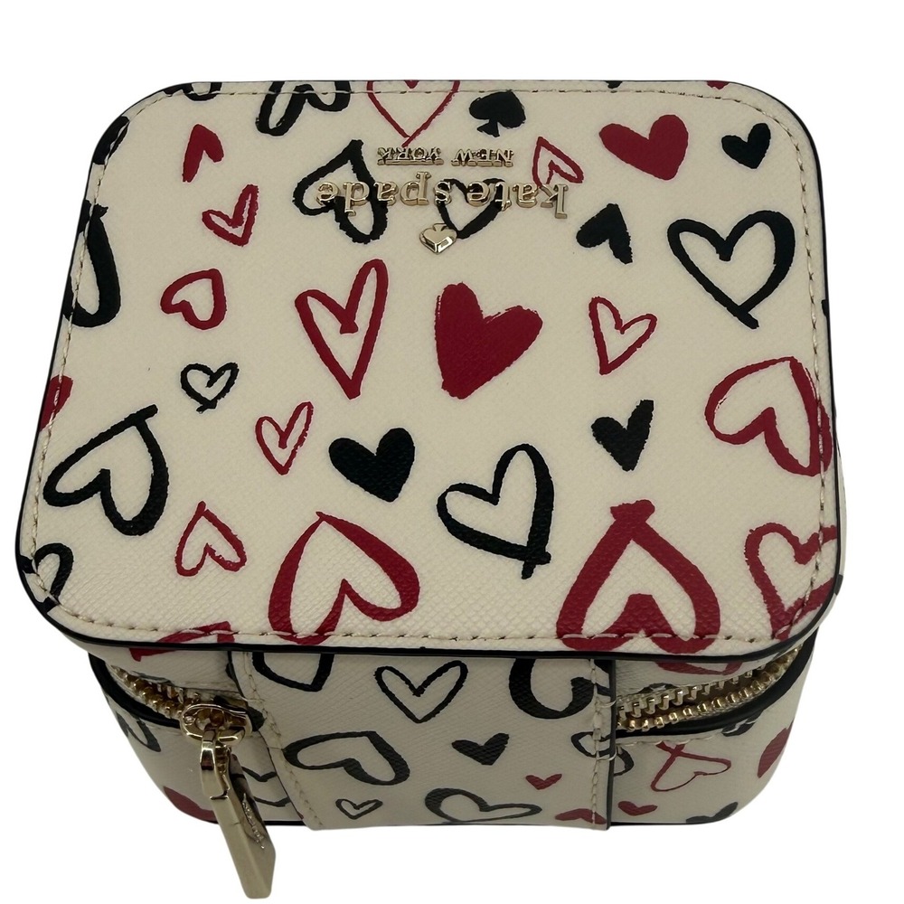 Kate Spade Staci Scribble Heart Travel Jewelry Holder Box Parchment Multi NEW - Picture 5 of 10